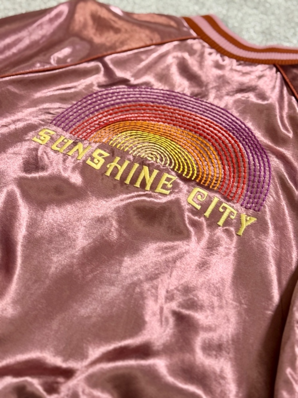 MOTHER “Sunshine City” Satin Letterman Bomber Jacket | size Small | EUC - Picture 16 of 16
